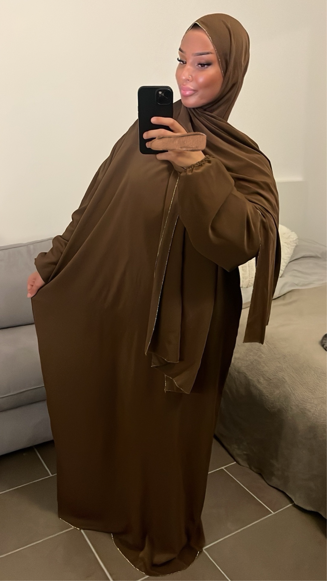 ABAYA VOILE INTÉGRÉ CAMEL