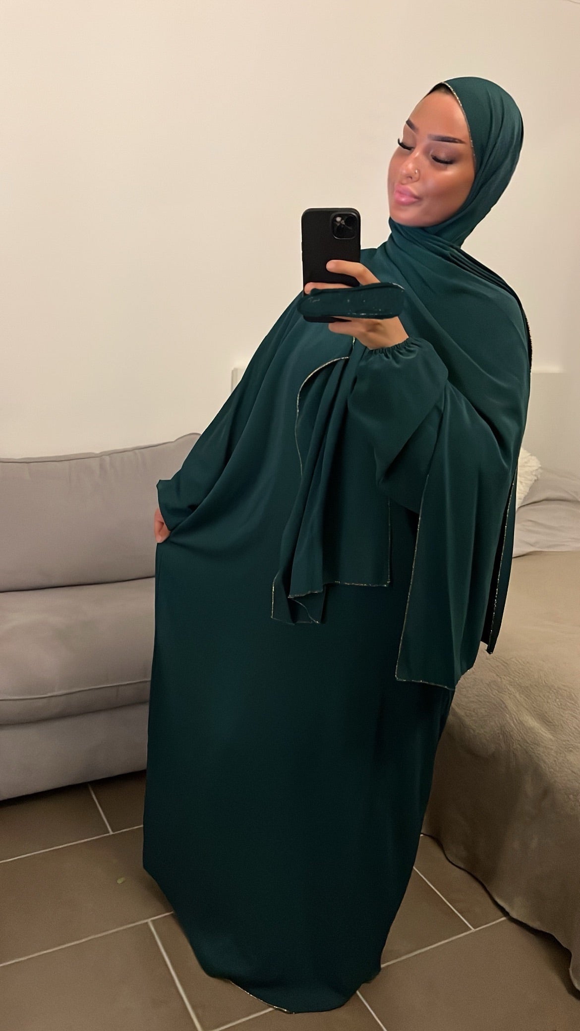 ABAYA VOILE INTÉGRÉ ÉMERAUDE